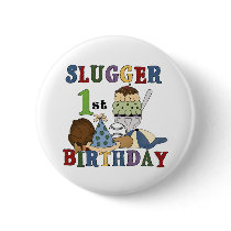 Baseball Slugger 1st Birthday Tshirts and Gifts Buttons