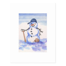 Baseball Snowman Postcard