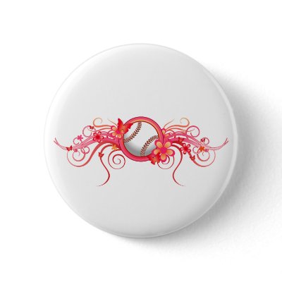 Baseball / Softball Butterfly Flower Pink Button by MugUSA