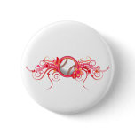 Baseball / Softball Butterfly Flower Pink Button