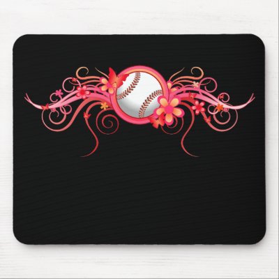 Baseball / Softball Butterfly Flower Pink Mousepad by MugUSA