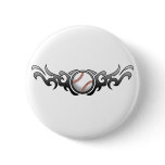 Baseball Tribal Flames Grey Button