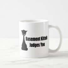Basement Kitteh Judges You Coffee Mug