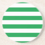 Basic Green and White Stripes Pattern Coaster