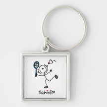 Basic Male Stick Figure Badminton Key Chain