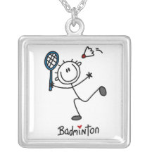 Basic Male Stick Figure Badminton Personalized Necklace