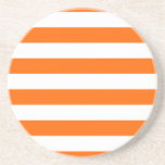 Basic Orange and White Stripes Pattern Drink Coaster