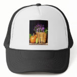 Basket of Asters With Pumpkin and Gourd hats