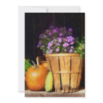 Basket of Asters With Pumpkin and Gourd