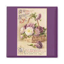 Basket of Mums Vintage Birthday Magnets