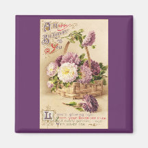 Basket of Mums Vintage Birthday Magnets