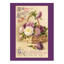Basket of Mums Vintage Birthday Postcards