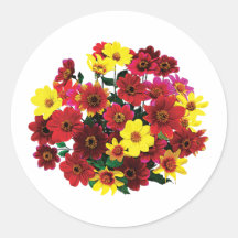 Basket of Single Dahlias Round Sticker
