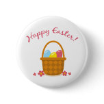 Basket with Easter colourful eggs pinkback button