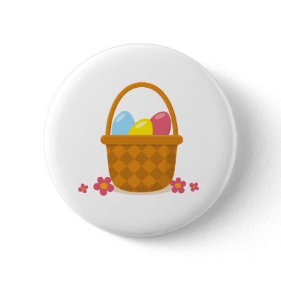 Basket with Easter eggs and flowers button by ButtonsGalore