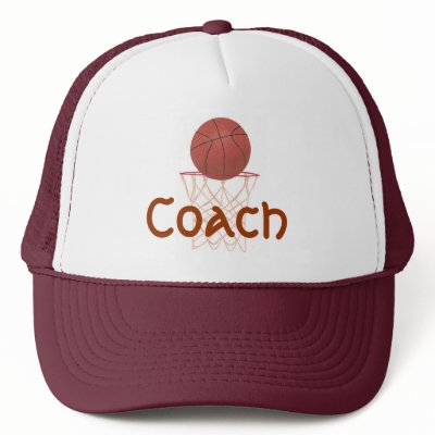 Basketball and net, with Coach on sports hat. by Cherylsart