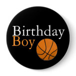 Basketball Birthday Boy Black and Orange Button
