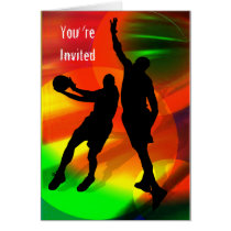Basketball Duo Bright Court Lights You're Invited cards