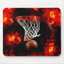 Basketball Net, Ball & Flames Mousepad