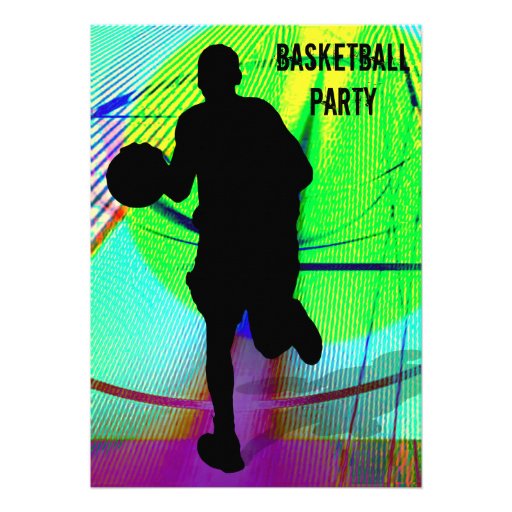 Basketball on a Psychedelic Court Party Personalised Announcements
