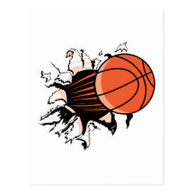 basketball ripping through postcard