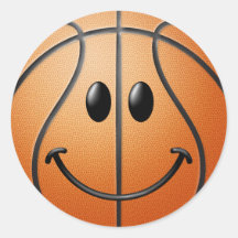 Basketball Smiley Face Round Sticker