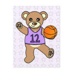 Basketball Teddy Bear Girl - Purple Postcards