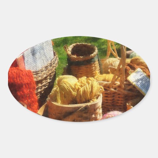 Baskets of Yarn at Flea Market Oval Stickers