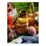 Baskets of Yarn at Flea Market Postcard