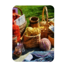 Baskets of Yarn at Flea Market Rectangular Magnets