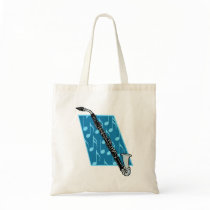 Bass Clarinet with Blue Background and Music Notes Bag
