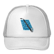 Bass Clarinet with Blue Background and Music Notes Trucker Hat