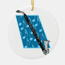 Bass Clarinet with Blue Background and Music Notes Christmas Ornament