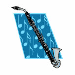 Bass Clarinet with Blue Background and Music Notes Photo Cutout