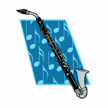 Bass Clarinet with Blue Background and Music Notes Photo Cutout