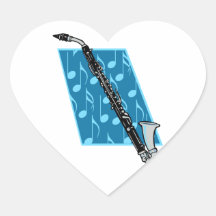 Bass Clarinet with Blue Background and Music Notes Heart Stickers