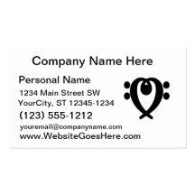Bass clef heart black business cards