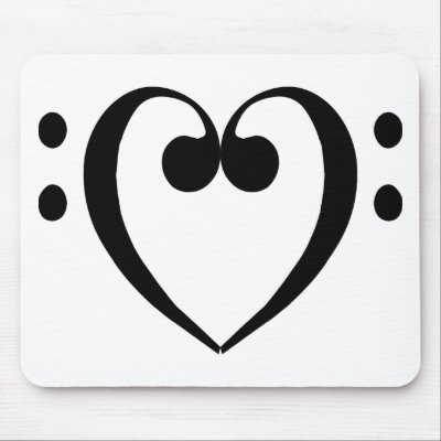 Bass clef heart (black) mouse pad by thevibemerchants