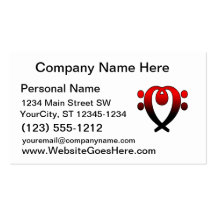 Bass clef heart red to black business card