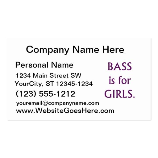 Bass is for girls purple text business card templates