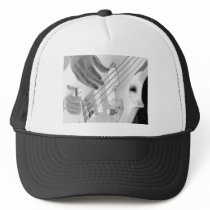 Bass player , bass and hand, negative image trucker hat