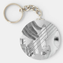 Bass player , bass and hand, negative image keychain