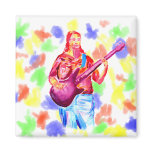 Bass player in watercolour unique colours