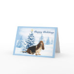 Basset Hound Christmas Card Blue Tree