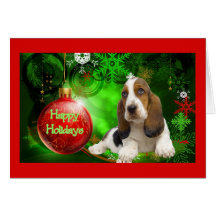 Basset Hound Christmas Card Happy Holidays Ball