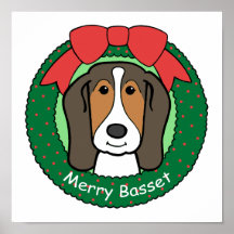 Basset Hound Christmas Poster