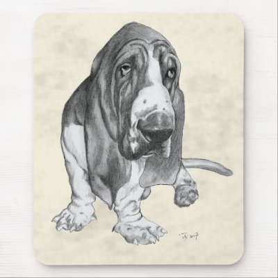 Basset Hound Drawing Mouse Pads by catanddog