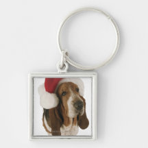 Basset hound in Santa hat Key Chain