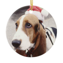 Basset Hound in Santa Hat Christmas Tree Ornaments