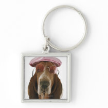 Basset hound in sunglasses and cap key chains